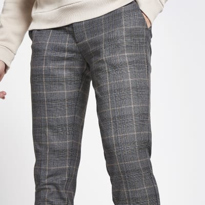 grey check ultra skinny crop fit trousers