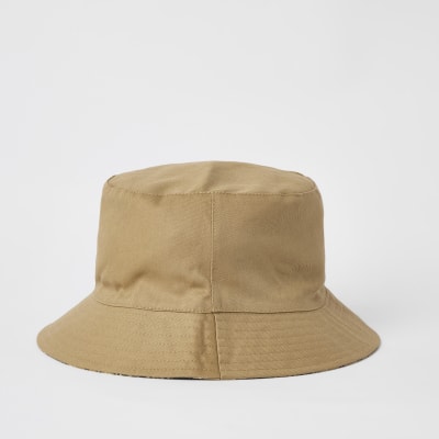Beige geruite omkeerbare bucket hat River Island