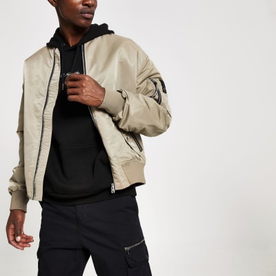 Stone Ma1 Padded Bomber Jacket River Island