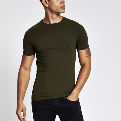 Khaki muscle fit short sleeve T-shirt