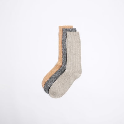 3PK Beige boot socks | River Island