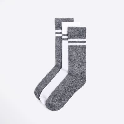 3PK Grey tube socks River Island