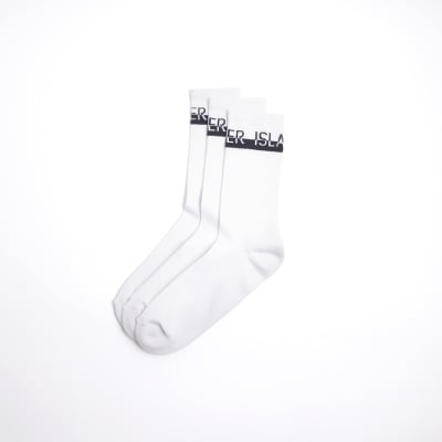 3PK white branded tube socks River Island