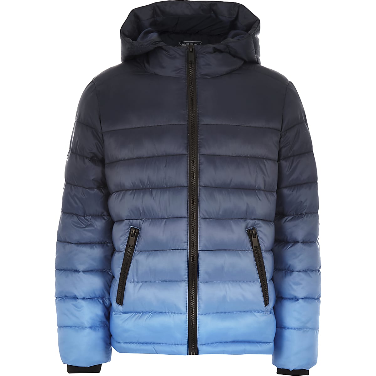 Boys navy ombre puffer jacket | River Island
