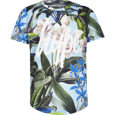 Boys Blue Hype Tropical Print T Shirt River Island