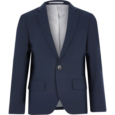 Boys navy suit blazer | River Island