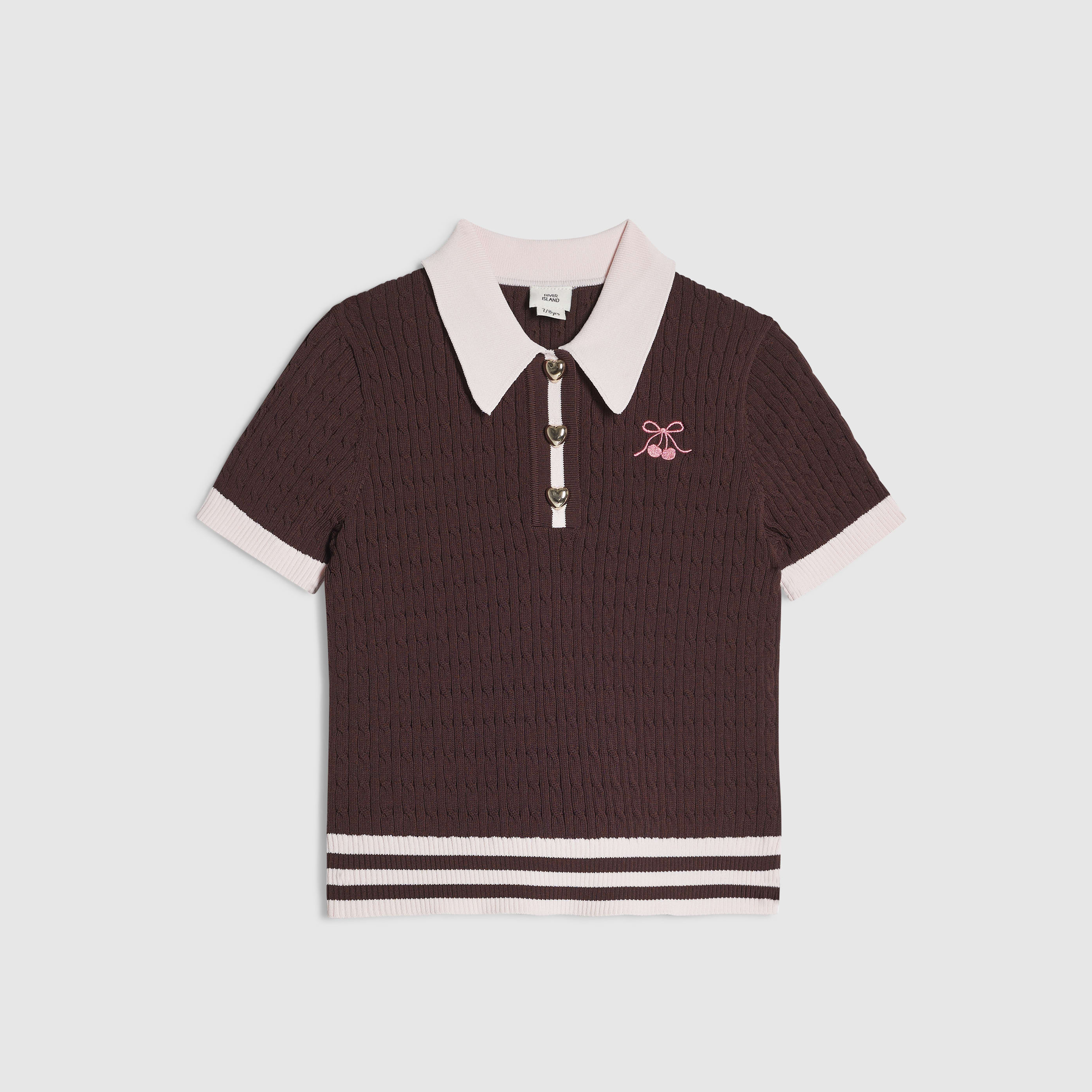 River Island Girls Brown Tipped Polo Shirt
