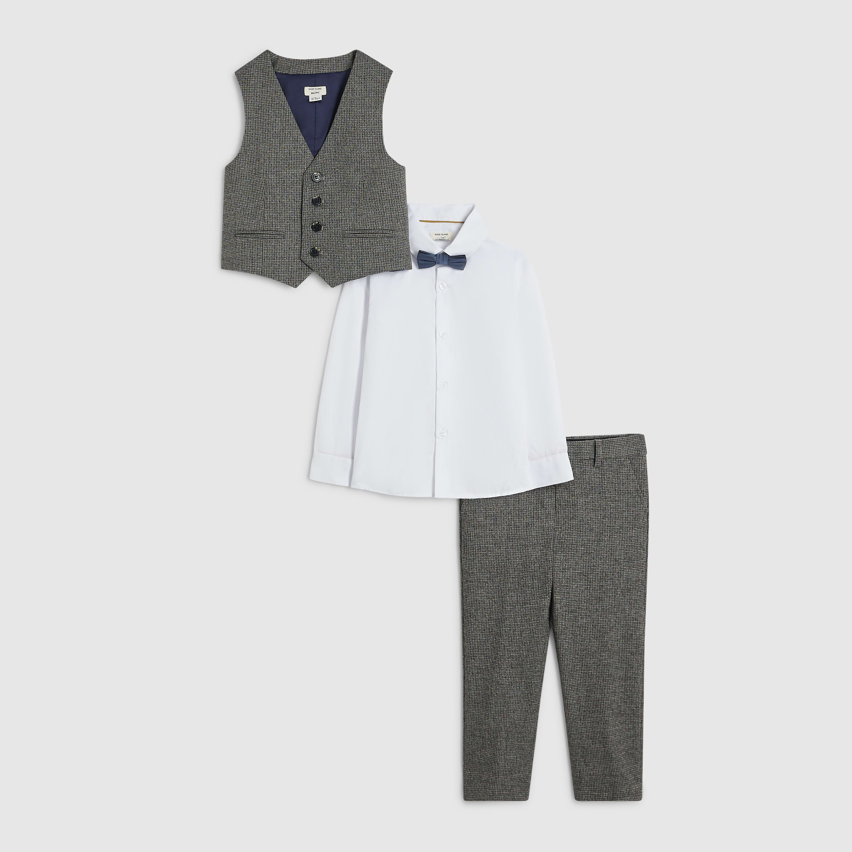 River Island Mini Boys Grey Tailored Waistcoat 4 Piece Set