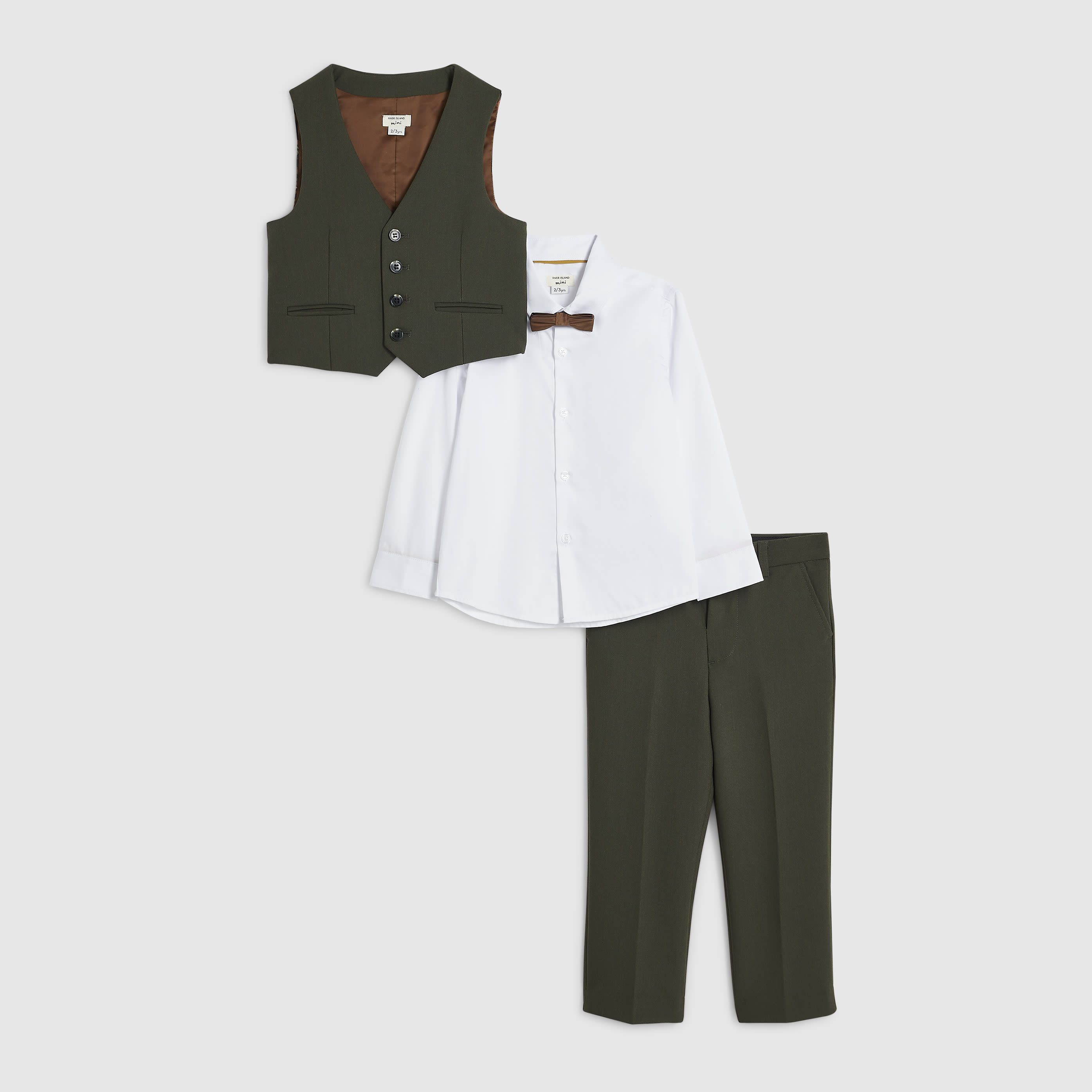 River Island Mini Boys Green Waistcoats Suit 4 Piece Set