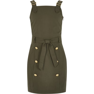 khaki pinafore dress