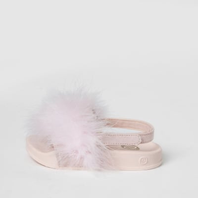 girls pink fluffy sliders