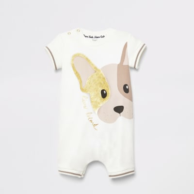 Wit rompertje met hondenprint voor baby's