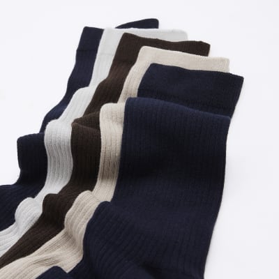 5PK Brown ribbed ankle sock | River Island