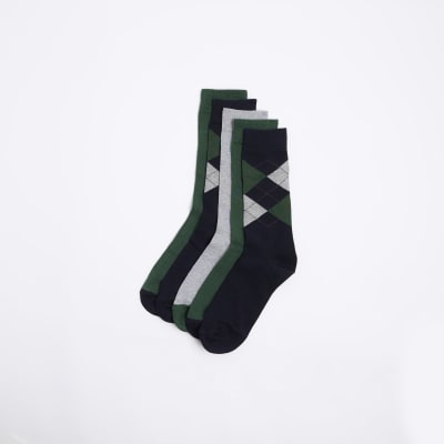 5PK Green argyle ankle socks River Island
