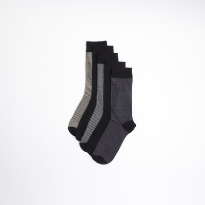 5PK grey textured smart socks River Island