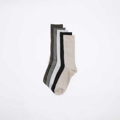 5pk Khaki Ankle Socks River Island