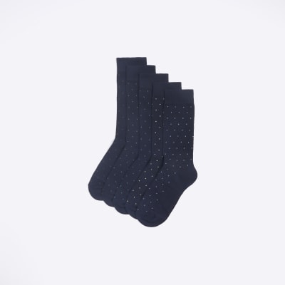 5PK Navy spot ankle socks River Island