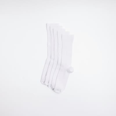 5PK white ribbed ankle socks River Island