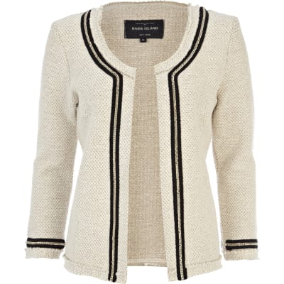 Cream chain detail textured jacket