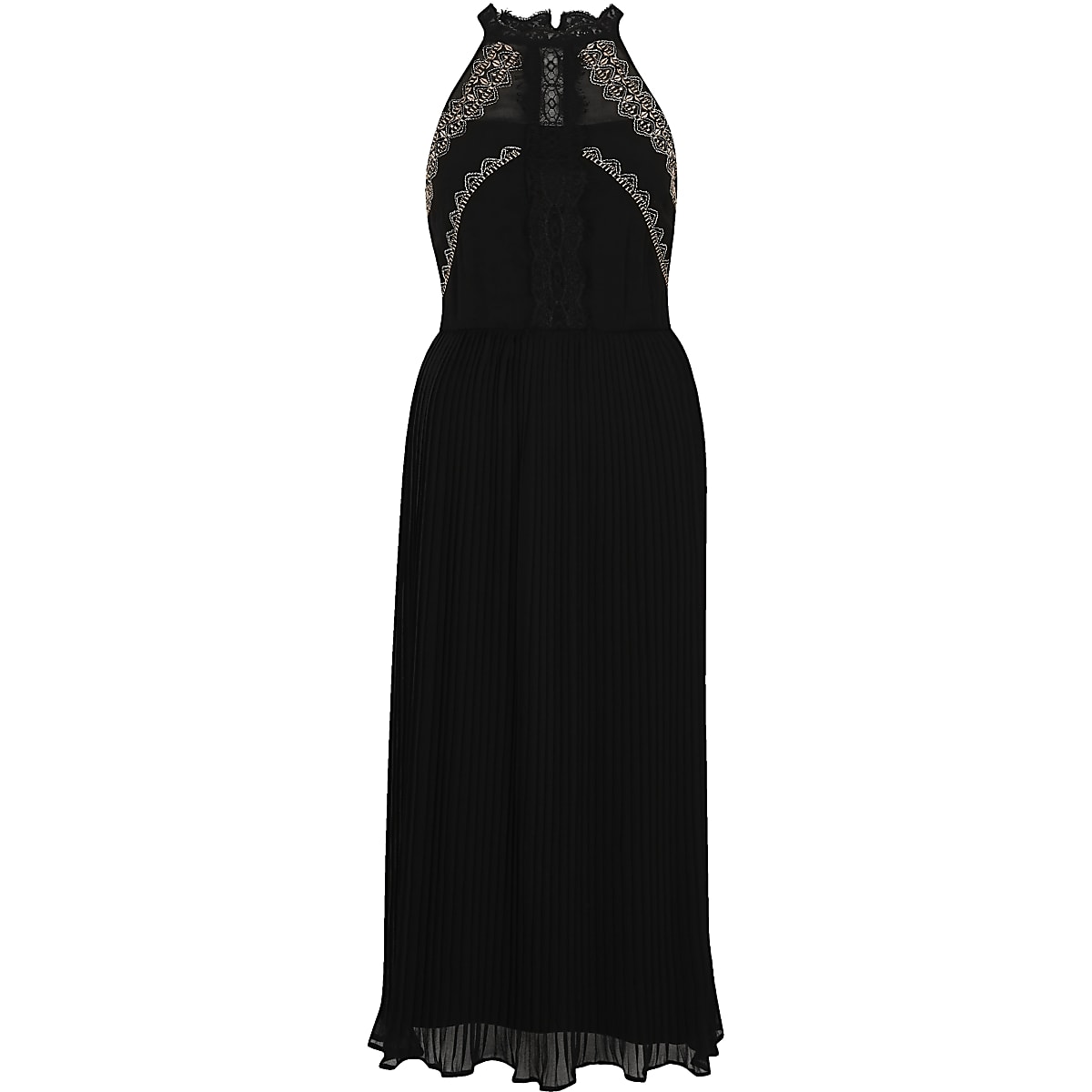 Black pleated embroidered maxi slip dress - Slip & Cami Dresses ...