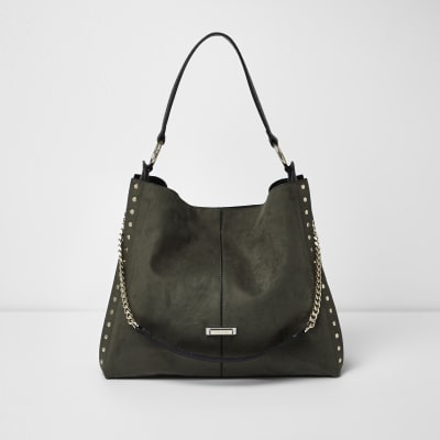 black studded side slouch bag