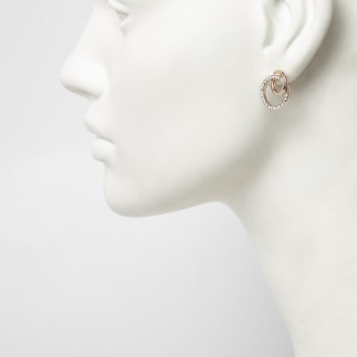 Roségoudkleurige oorhangers met siersteentjes