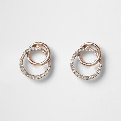 Boucles d'oreilles or rose à strass