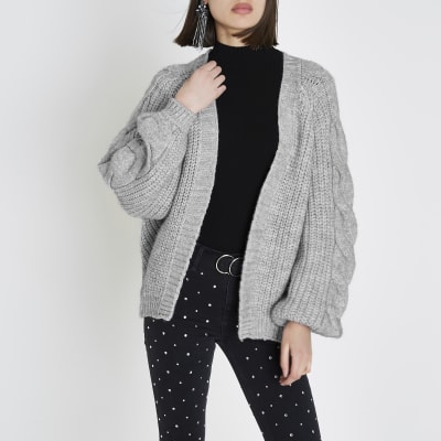 Dark grey chunky knit cardigan uk Trendy online, plus size womens