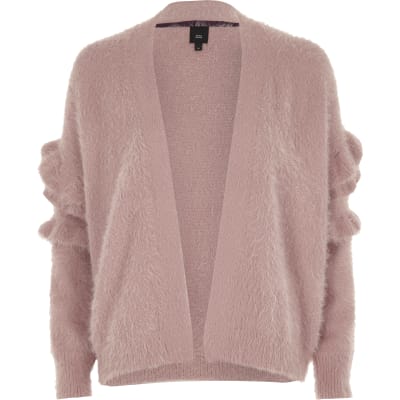 Dusty pink fluffy frill sleeve cardigan - Knit Tops - Tops - women