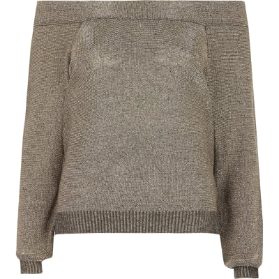 Dark grey metallic bardot sweater - Knit Tops - Knitwear - women