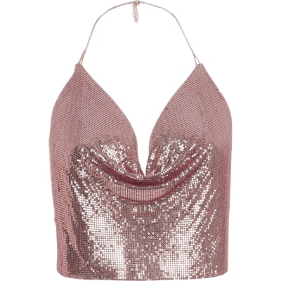 Pink chainmail cowl halter neck harness top - Cami / Sleeveless Tops ...