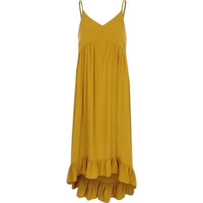 Dark yellow frill hem maxi slip dress - Slip & Cami Dresses - Dresses ...