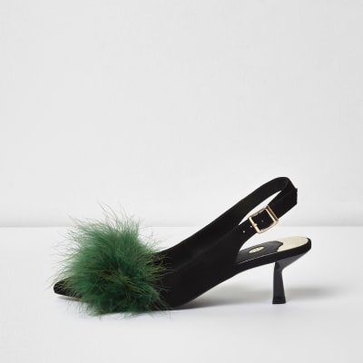 Green feather detail slingback kitten heels - Sandals - Shoes & Boots