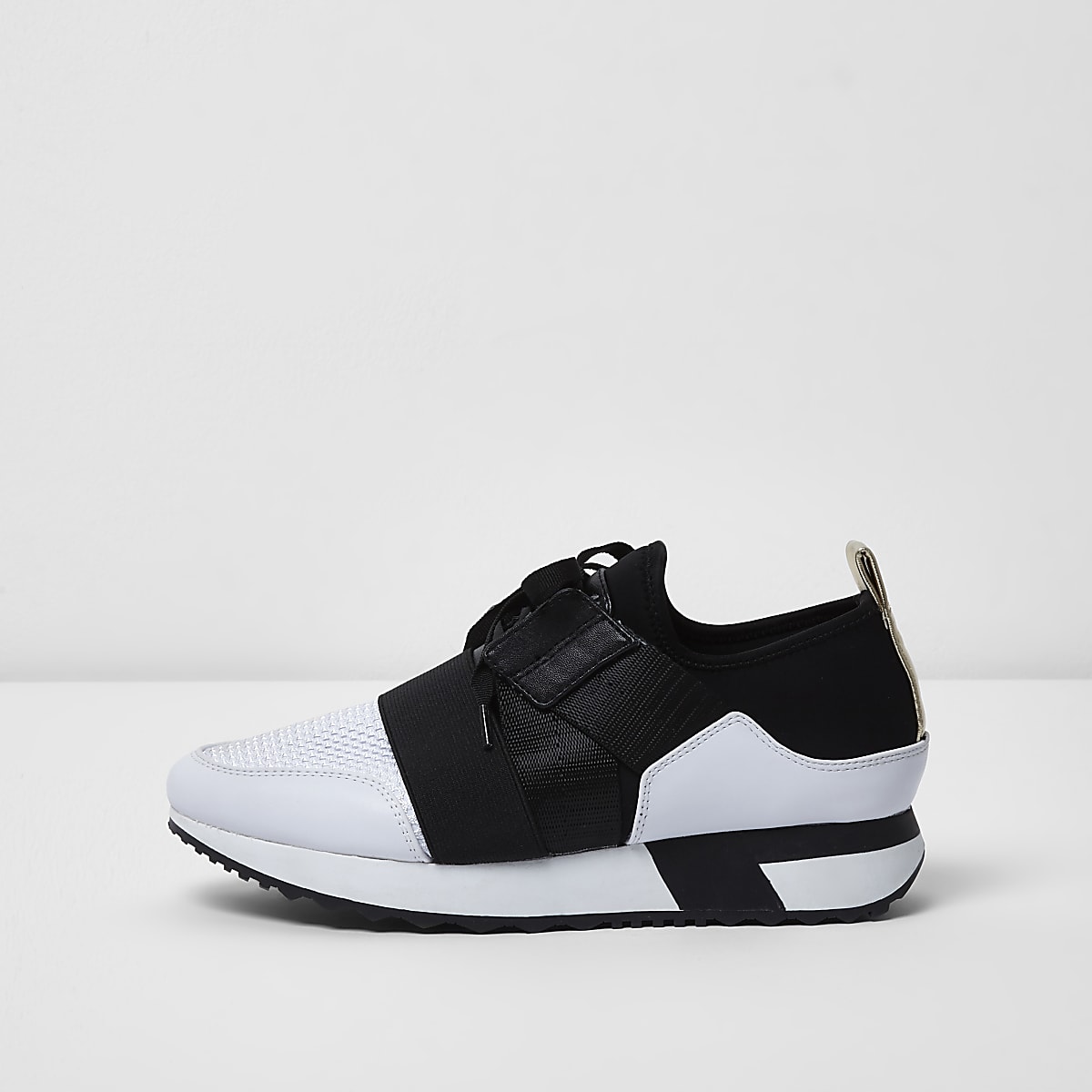 White and black elastic strap runner trainers - Shoes - Shoes & Boots ...
