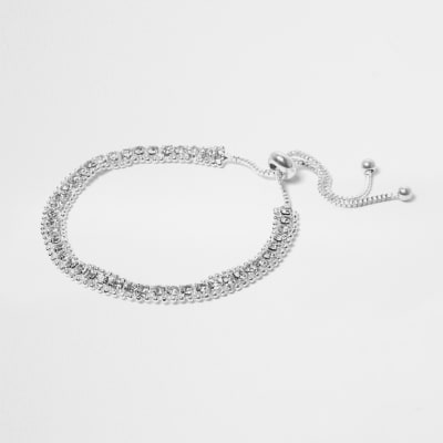 Silver colour diamante lariat bracelet