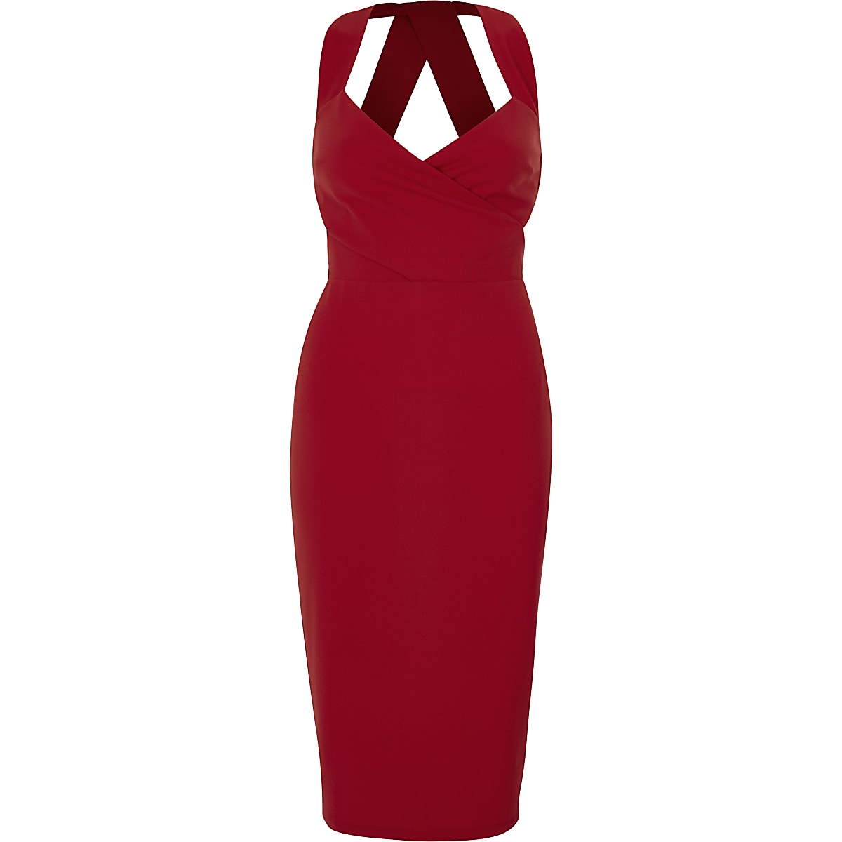 Red wrap front fitted midi dress - Bodycon Dresses - Dresses - women
