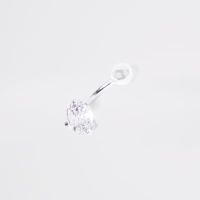 Piercing nombril argenté avec zircon cubique