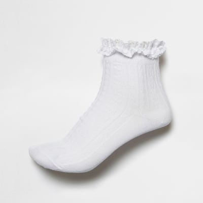 White frill cable knit socks River Island