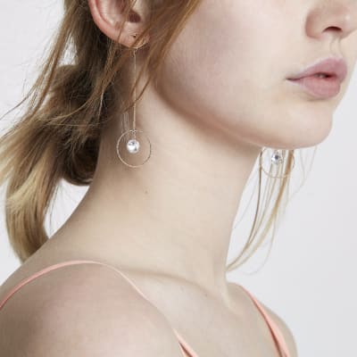 Pendants d'oreilles avant-arrière façon or rose