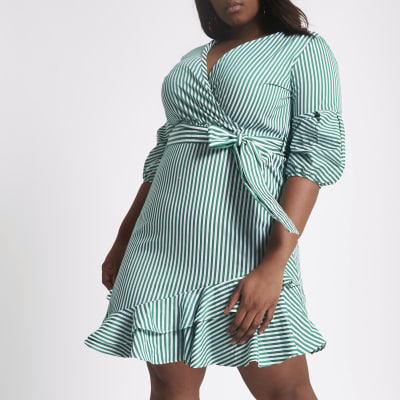 river island green wrap dress