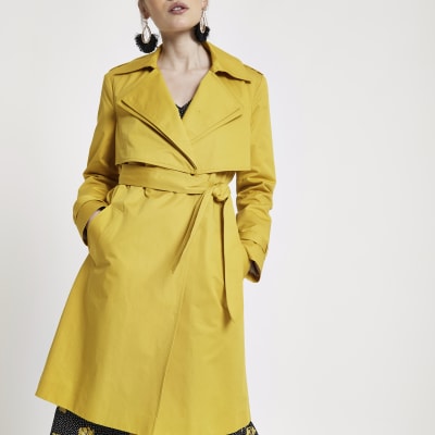 Petite mustard yellow belted trench coat River Island