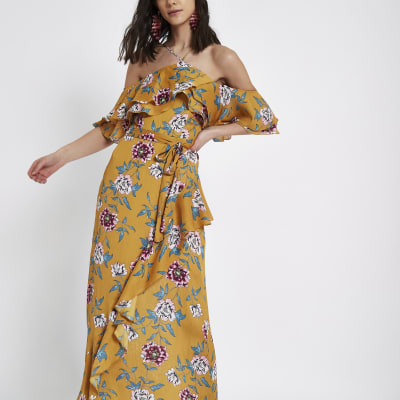 purple floral frill maxi dress river island