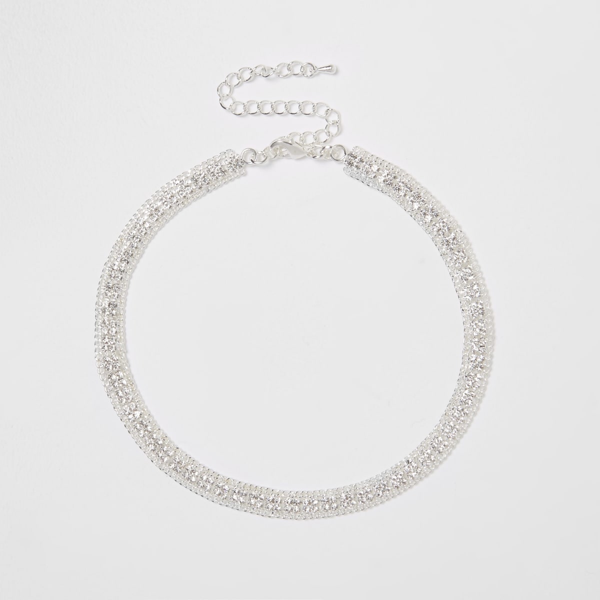 Silver colour square pave choker