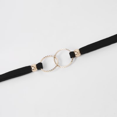 Zwarte verfraaide chokerketting met verbonden ringen