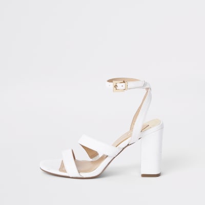 White asymmetric strappy block heel sandals - Sandals - Shoes & Boots ...