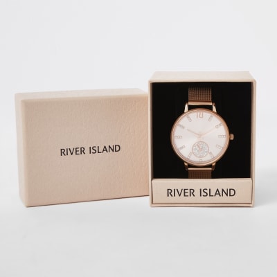 Roségoudkleurig horloge met mesh bandje met siersteentjes