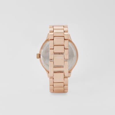 Montre avec bracelet en maille or rose à strass