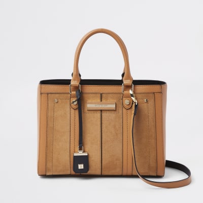Beige faux leather boxy tote bag - Shopper & Tote Bags - Bags & Purses - women
