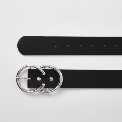 Ceinture noire avec deux boucles argentées