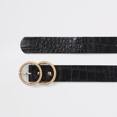 Ceinture noire style croco à deux boucles